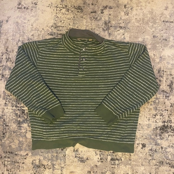Vintage Other - Green Striped Quarter Button Up